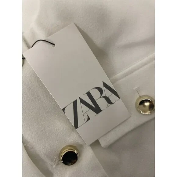 Zara Womens Blazer Jacket Size XS White Gold Button Cropped 8630/599 NWT - Picture 6 of 13